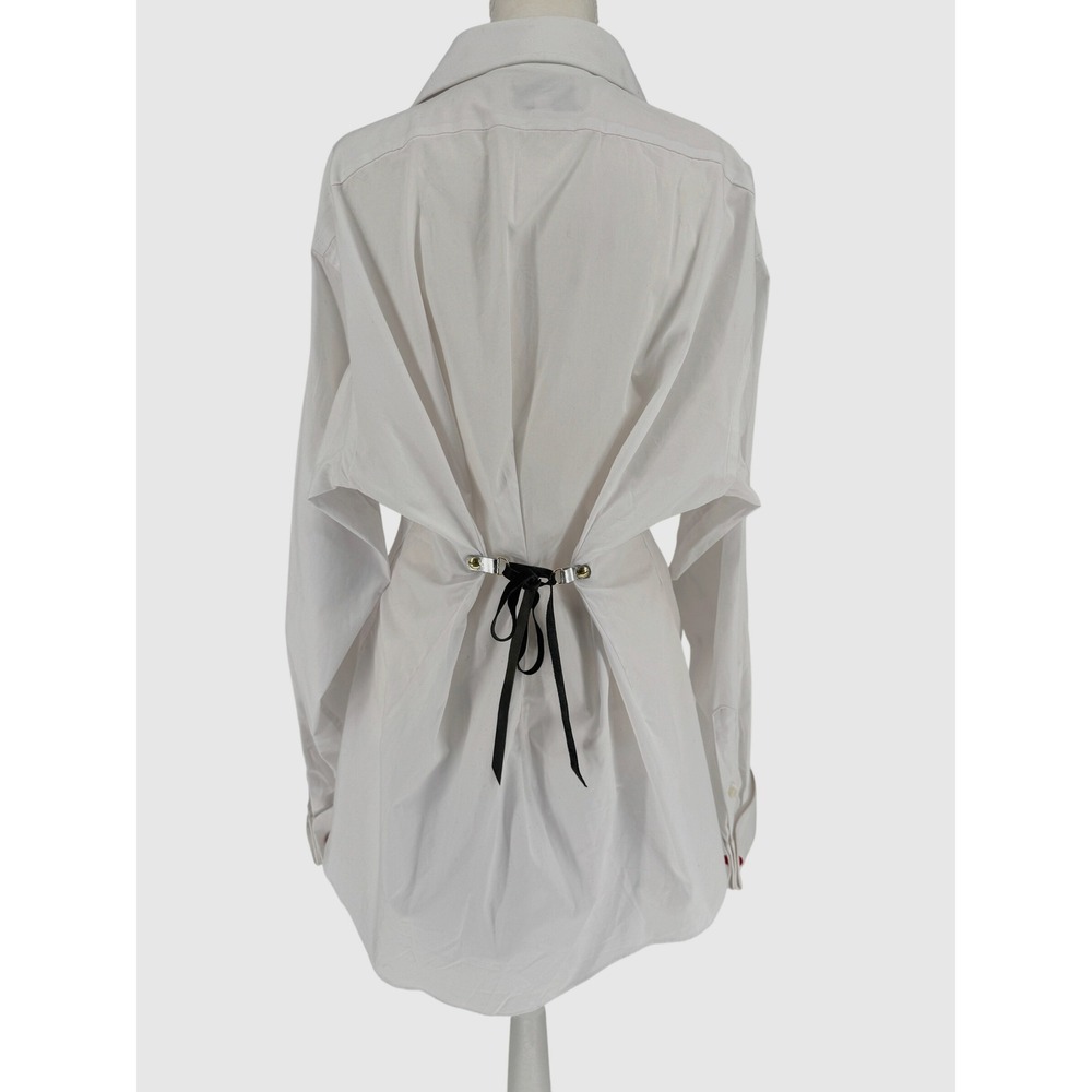 Upcycled Neil Allyn White Pleated Tuxedo Shirt Corset Back Womens XL Victorian - Picture 3 of 13